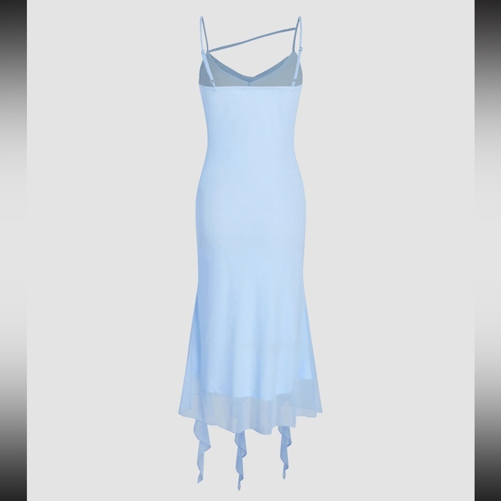 Cider MESH RUFFLE HEM RUCHED MIDI DRESS in Blue Size L (US 8) ๐๐๐ฆ - Picture 2 of 6